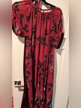 Red Floral Maxi Dress with Puff Sleeves